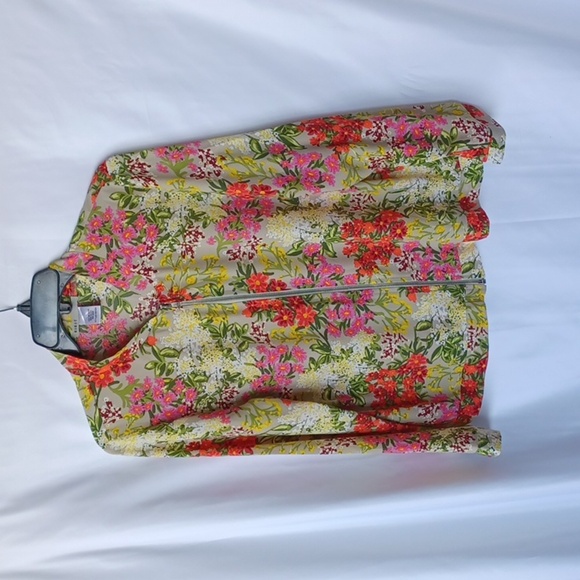 Kikit Blouse Jacket Women’s Front Zipper Long Sleeve Floral Print, sz L - Picture 1 of 6